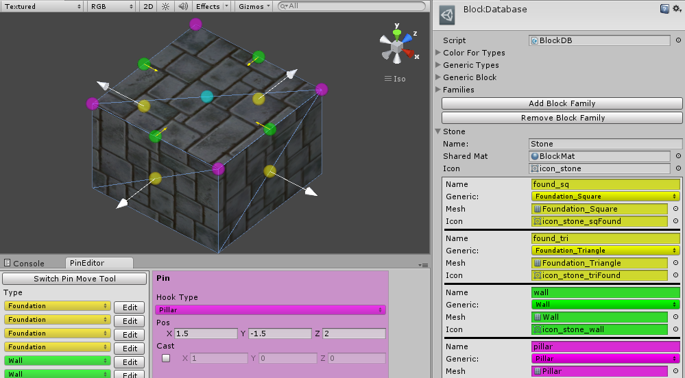 Showing a foundation block while editing it’s pins and the block database on the right side which holds all the block information.